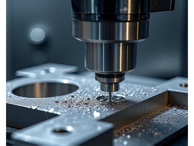 CNC-Fräsmaschine in Aktion, nahaufnahme von präzisionsgefertigten Metallteilen