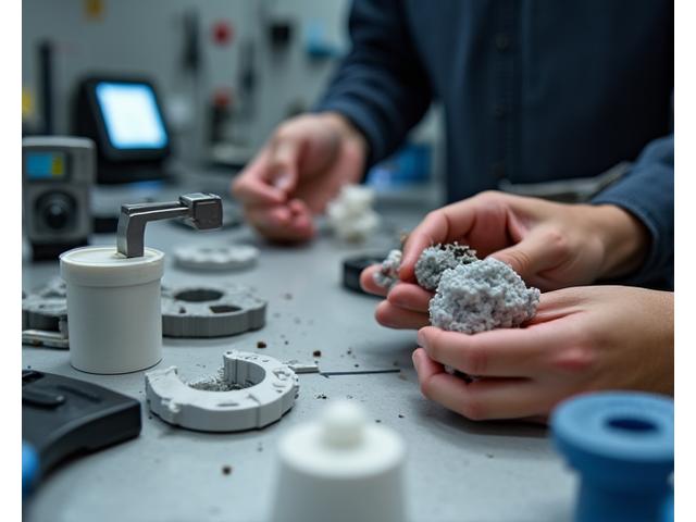 Techniker untersucht einen 3D-gedruckten Prototyp mit einem digitalen Messschieber